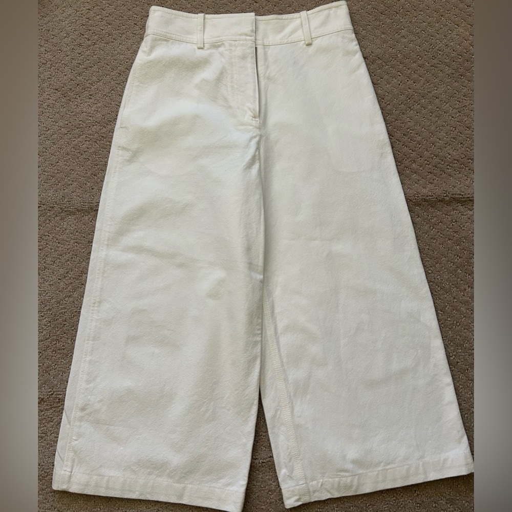 COS White Wide Leg Cropped Pants Women’s Size 4 High Waist 100% Cotton